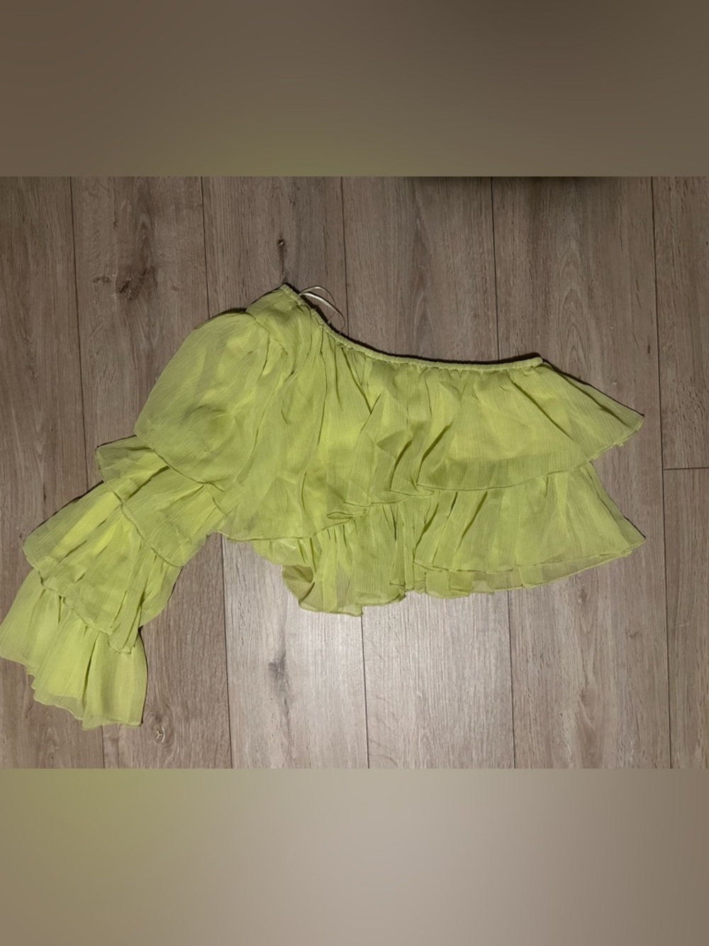 One-Shoulder Lime Ruffle Blouse - Women - Picture 3 of 7